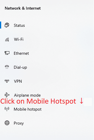 Mobile Hotspot in Windwos 10